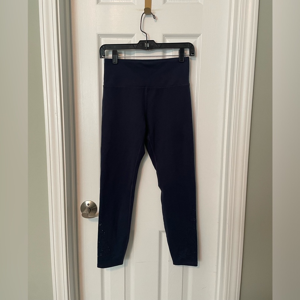 Balance Collection Dark Blue Leggings with laser cut design on the ankle